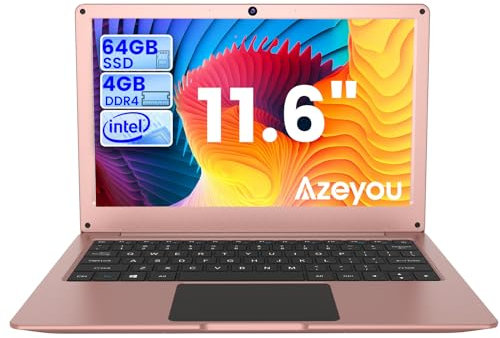 Azeyou 11.6 Inch Laptop HD Display - OS 11 Pro Mini Laptops, 4GB DDR4 RAM, 128GB eMMC Storage Notebook, Celeron UHD Graphics, Dual Speakers, Portable Laptops for Student, School, Work (Rose Gold)