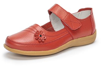 Rusffes Mary Jane - Scarpe basse da donna, in pelle, larghe, casual, lavoro, ufficio, infermiera, Rosso, 39 EU