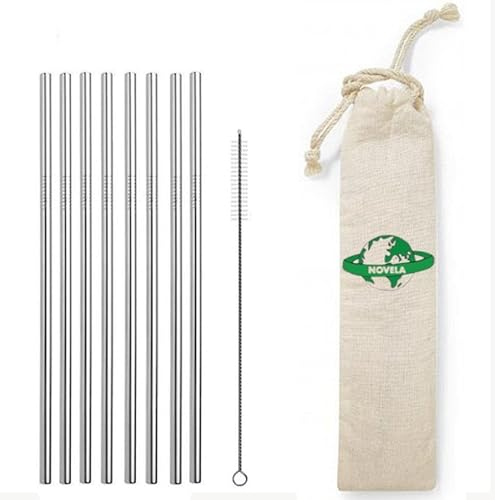 Novela Global - Pailles inox droites avec pochon et goupillon offerts lot de 8