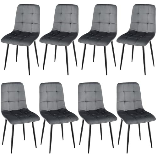 ANVOFONG Esszimmerstuhl 8er Set, Verdickte Holländischen Samt Kissen Esszimmerstuhl Geeignet für Esszimmer Küche Essen, Studie Lesen, Wohnzimmer Freizeit, Dunkelgrau.