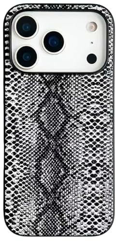 DMaos for iPhone 16 Case for Women, Snake Skin Lines Synthetic Patent Leather Cover, Classic Fashion for iPhone16 2024 6.1 inch - White