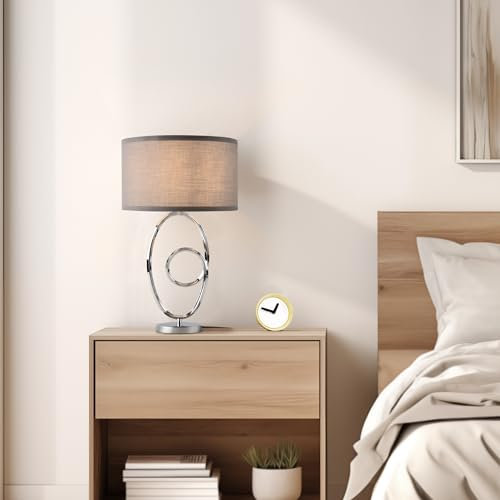lux.pro Nachttischlampe Torquay Tischlampe 49,5 cm hoch Tischleuchte E14 Metall Stoffschirm Chromfarben/Grau