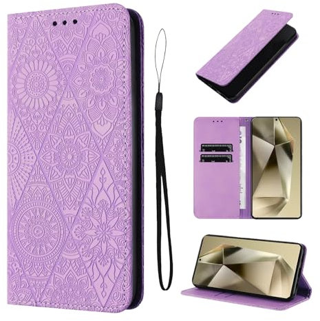 LSPCASA Custodia in Pelle Magnetica per Samsung Galaxy S24 Ultra 6.8 Pollici con Funzione Stand, Lilla
