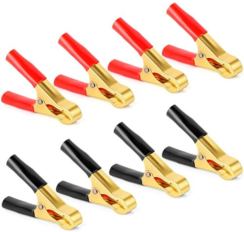 Nadisean 8 Stück 50A Krokodilklemmen, Lange Autobatterie Batterieklemmen, Pure Kupfer Krokodilklemmen mit isolierten Kunststoffgriff für Autobatterien Starthilfekabel,80mm, Rot, Schwarz