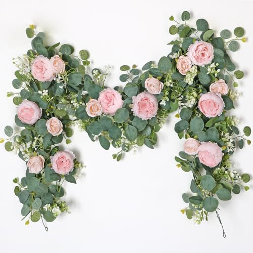 SOMYTING Artificial Eucalyptus Flower Garlands, Light Pink, 2PCS