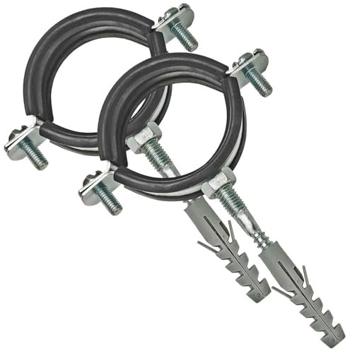 2 Stück Set Schraubrohrschellen 1 1/4 Zoll für Rohr Außen Durchmesser 38-43 mm mit Dübel Stockschrauben