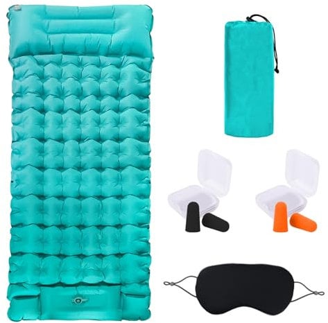 KIMIGO Materassino Campeggio Autogonfiante,Materasso Gonfiabile Portatile,Materassino Gonfiabile Campeggio,Cuscino di 10 cm di spessore con 2 tappi per le orecchie e 1 mascherina per gli occhi