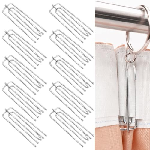 Trsnzul Ganci per Tende in Acciaio Inox 50 Pezzi Ganci per Nastro Plissettato Ganci per Drappeggi in Acciaio Inox Gancio da Tende Metallo Ganci per Tende con 4 Denti per Tende e Tende da Porta