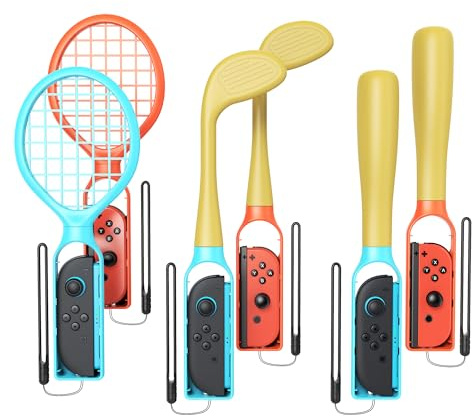 [Passend für switch1/2]6 in 1 Sport Spiele Zubehör Set für Nintendo Switch2/Switch1/Switch OLED Controller, Familien Sport Party Kit für Joycon1/2 mit Tennisschläger, Golfschläger, Baseballschläger