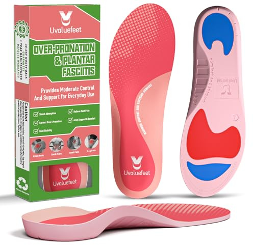 Uvaluefeet Plantar Fasciitis Arch Support Orthopedic Insoles for Women Men, Shoe Insert for Metatarsal,Over Pronation,Flat Feet,Heel Pain-L