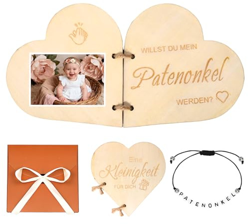 Boyigog Patenonkel Fragen Geschenk Herzform Holz Karte mit Armband Grußkarte Willst du Mein Patenonkel Patentante Werden, Taufpatin Taufpaten Geschenke für Freund Männer Frauen (Paten Geschenk)