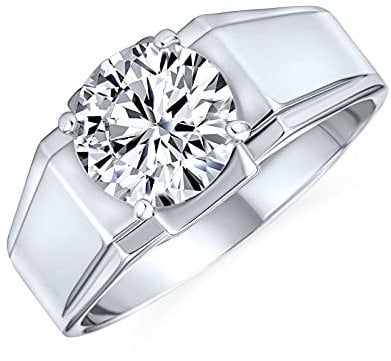 Bling Jewelry Personalisierte Aussage 6CTW Zirkonia Breiter Band CZ Solitär Verlobungsring Übergröße Herren Damen Unisex Silber Plattiertes Messing Polierter Finish Anpassbar