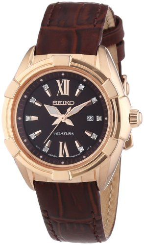 Seiko Damen-Armbanduhr XS Velatura Analog Quarz Leder SXDG12P1