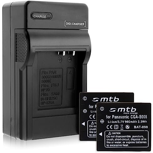 2 Batteries + Chargeur (Auto/Secteur) pour Panasonic S008/BCE10E, Lumix DMC-FS3 FS5 FS20 FX30... Voir liste