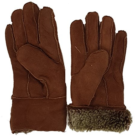 HEITMANN 100% Lammfell Handschuhe Fingerhandschuhe Echt-Leder Damen NEU (M, Braun)