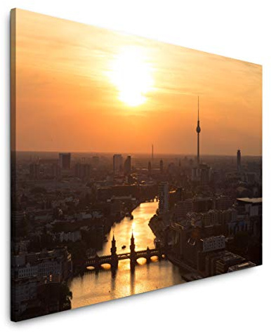 Paul Sinus Art Berlin Sonnenuntergang 180 x 120 cm Inspirierende Fotokunst in Museums-Qualität für Ihr Zuhause als Wandbild auf Leinwand in XXL Format