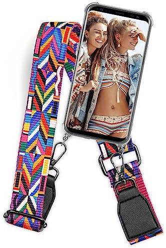 ONEFLOW® Handykette kompatibel mit Samsung Galaxy A50 / A30s | Handyhülle + Handyband Silikon Hülle mit Band zum Umhängen aus Nylon Breit Handytasche, Farbig Bunt