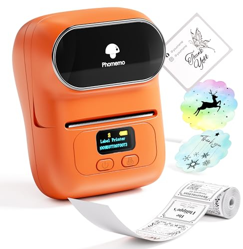 Phomemo M110 Etikettendrucker - Mini Bluetooth Etikettendrucker, Thermo Etikettendrucker Handdrucker, Geeignet für Kleidung, Supermarkt, Einzelhandel usw., kompatibel für Android und iOS, Orange