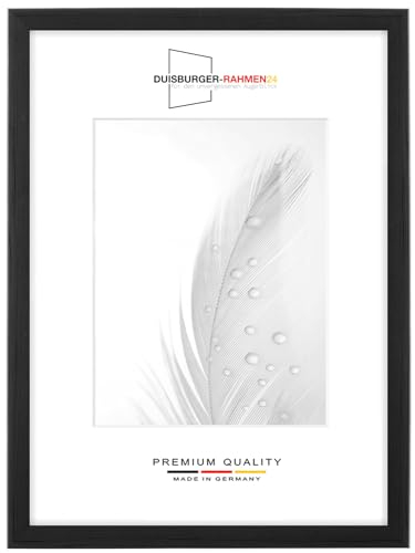 DR24 29,7x42 (DIN A3) Bilderrahmen (Kiefer schwarz) nach Maß, 35 mm breiter MDF Holzrahmen inkl. entspiegelter Anti-Reflex Kunstglasscheibe, stabiler Rückwand, Biegestiften und Aufhängern