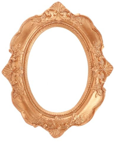 BESPORTBLE Vintage Picture Frame Resin Golden Ornate Textured Oval Desktop Photo Frame Photo Holder Jewelry Display Frame Home Decoration（No Glass）