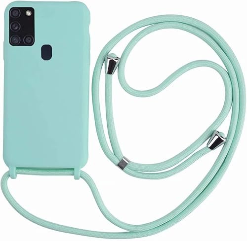 Ququcheng Kompatibel mit Samsung Galaxy A21S Hülle,Handykette Hülle Silikon Seil Necklace Handyhülle mit Kordel Tasche TPU Bumper Schutzhülle für Samsung Galaxy A21S-Grün