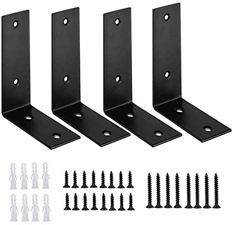 4 Stück Schwarz Winkelklammern Stahl Schwarze Eckstreben 90 Grad Regalwinkel aus Rostfreier Robuste Regalhalterungen 125x85x45mm L-Halterungen für Regale,Eckregal,Fotorahmen