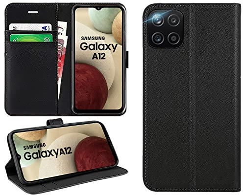 DN-Technology For Samsung Galaxy A12 Case Flip Folio Leather Wallet with Card Holder Book Stand Phone Cover For Samsung Galaxy A12 (BLACK)