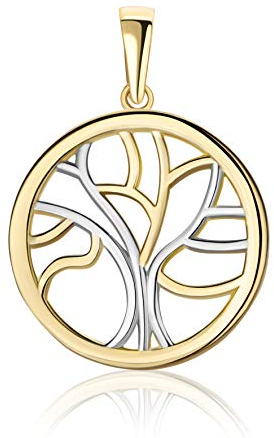 PRINS JEWELS 14 Karat Bicolor Kleiner Lebensbaum Anhänger Amulett 585 Gold