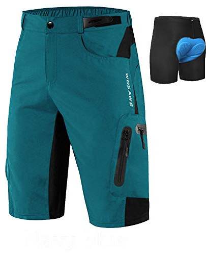 Lilychan Herren MTB Mountainbike Short Quick Dry Leichte Arbeit Golf Casual Shorts 7 Taschen (Marine+pad,XL)
