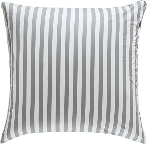 Erwin Müller Wende-Kissenbezug, Kissenhülle Single-Jersey Streifen Silber-weiß Größe 80x80 cm - mit Paspel, temperaturausgleichend, formstabil, pflegeleicht, mit praktischem Reißverschluss