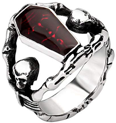 PAURO Herren Ring Edelstahl Zirkonia Gotisch Schädel Sarg Cocktail Party Biker Silber Größe 68