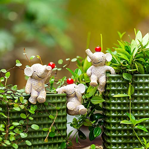 HomDSim Garden Statues Flowerpot Landscaping Tree-Hugger Fairy Plant Pot&Vase Hugger, Mini Decorative Climber Clingers (3Pack Elephant)