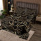 Luxus Schwarz Gold Bettüberwurf für Frau Schlafzimmer Senior Geschenk Blossom Blumen Steppdecke Blumen Golden Gedruckt Tagesdeck 240x260cm Wohndecke Weich Microfaser Kissenbezug Dekor 3St