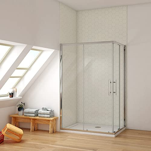 Ducha Casa 100x70x195cm Mampara de ducha angular corredera cuatro hojas(dos movibles y dos fijas), 6mm cristal templado antical, marco de aluminio cromado