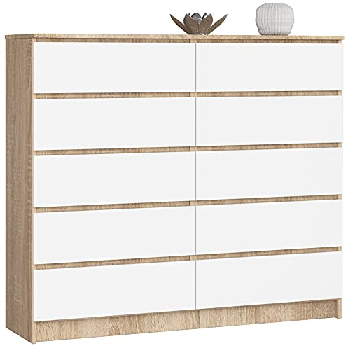 AKORD Kommode K-140 mit 10 (2 x 5) Schubladen, B138 x H121 x T40 cm, Gewicht 75 kg