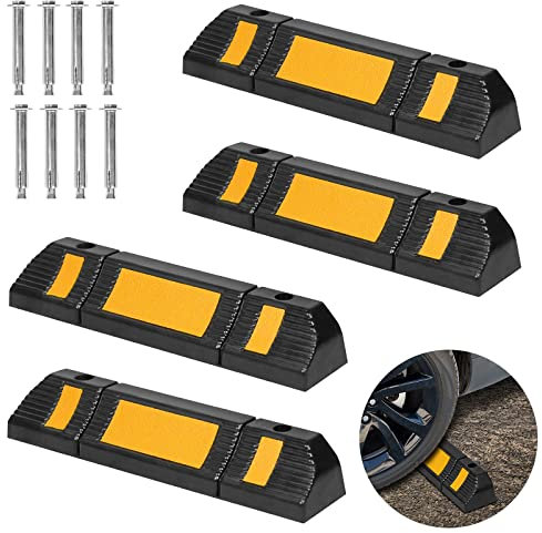 YARDIN Juego de 4 topes de rueda para limitar aparcamiento, asistente de aparcamiento para garaje, protección contra arranque, de goma, (60 x 12 x 10 cm)