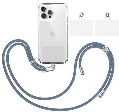 TBOC Band Handykette Schlüsselband Kette Handyschnur [Blau] + 2 Zusätzliche Befestigungspatches Aufhängen Nacken Universal Handy - Pad Handyband Patch Karabiner Hülle Handyhülle Lanyard