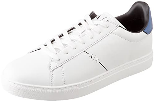 Armani Exchange Herren Lace Up, Side Line Logo, Back Color Detail Sneaker, OP.White+Blue, 39 EU