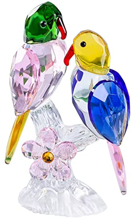 Movdyka Glass Love Birds Collectible Figurine Gifts for Couples on Wedding, Crystal Animal Ornament for Home Decor, Handmade 4.3in. Lovebirds for Her On Anniversary Christmas