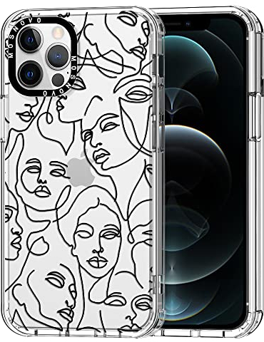 MOSNOVO für iPhone 12 Pro Max Hülle – Durchsichtige, schlanke, stoßfeste TPU+PC-Handyhülle, [6,6 Fuß Fallschutz/Anti-Abziehen] - Abstrakte Gesichts-Linienkunst
