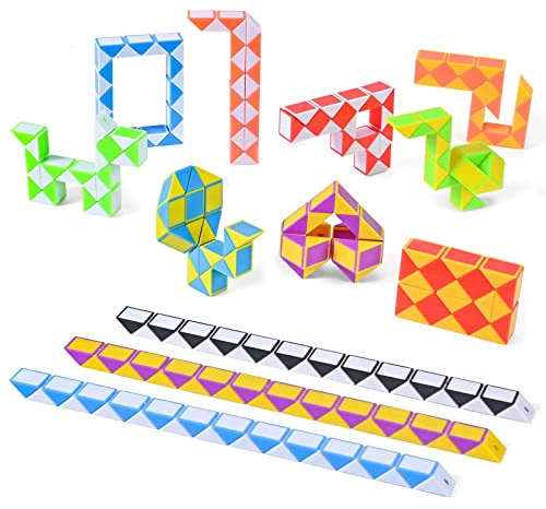 12 pièces Serpent Magique avec 24 Blocs, Casse Tete Enfant, Twist Puzzle Twisty Toy, Mini Magic Snake Cube, Petit Cadeau Anniversaire Enfant