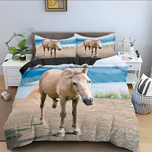 BAIL Bettwäsche-Sets 240x260 gelber Mustang Bettbezug Mikrofaser Weiche Bettwäsche-Set Soft Touch Wendebettwäsche mit Reißverschluss und 2 Kissenbezug 80x80 cm für Sommer bis Winter