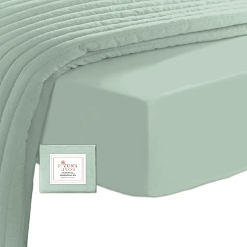 Pizuna 400 Baumwoll-Spannbetttuch 130x200-140x200cm Meeresschaum, 100% langes Baumwoll-Spannbetttuch, weiches Mako-Satin-Gewebe für bis zu 40 cm Matratzenhöhe (100% Baumwollbettlaken)