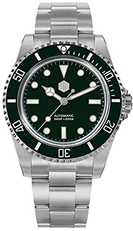 San Martin 006 Klassische Luxusuhr für Herren YN55 Edelstahl Taucher Automatik Mechanische Armbanduhr, Grün , Taucher, mechanisch