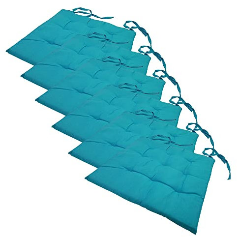 NYVI Stuhlkissen 40x40 cm ComfySeat Aqua 6er Set - Sitzkissen mit Bändern/Schleife, 9-fache Steppung - Indoor & Outdoor - Gartenstuhlkissen aus Baumwoll-Mischgewebe - ÖkoTex 100
