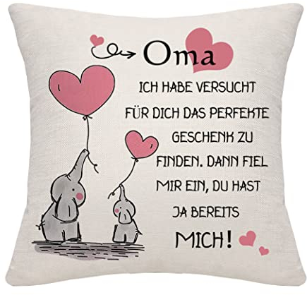 Bommex Oma Geschenk von Enkelin Enkel Kissenbezug für Geburtstagsgeschenk