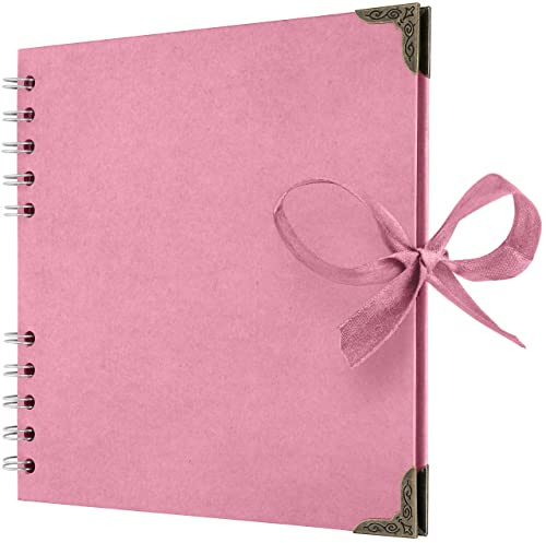 Bstorify Square Scrapbook Photo Albums 36 Pages (18 x 18 Cm) Pink | Thick Paper, Metal Corners, Ribbon Closure - Ideal for Your Scrapbooking Albums, Art & Craft Projects (Pink, 18 x 18 Cm)