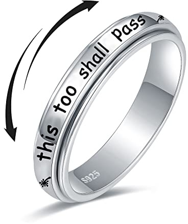 925 Sterling Silver Spinner Rings for Women Faith Over Fear Ring Anxiety Ring Cross Faith Jewelry for Daughter Christian Rings Anti Stress Fidget Rings Mother Size 6/7/8/9/10 (This too shall pass, 9)