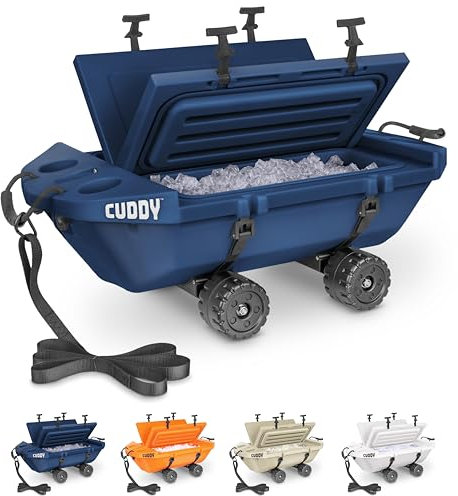 Cuddy - Nevera portátil Flotante y Recipiente de Almacenamiento en seco con Ruedas Tipo Oruga de 37 litros, Color Azul Marino