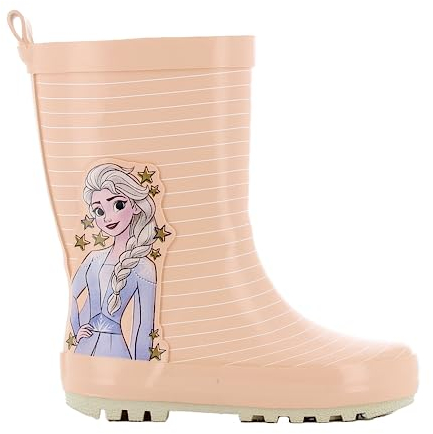 DISNEY FROZEN Stivali da pioggia da 1 a 6 anni, stivali da pioggia caldi sfoderati con motivo Anna ed Elsa, scarpe da pioggia alte impermeabili per bambini, comode scarpe per bambini, Colore: rosa.,